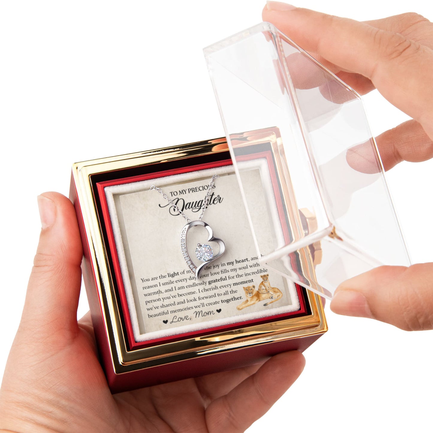 To My Daughter Necklace Rotating Rose Box Gift Set