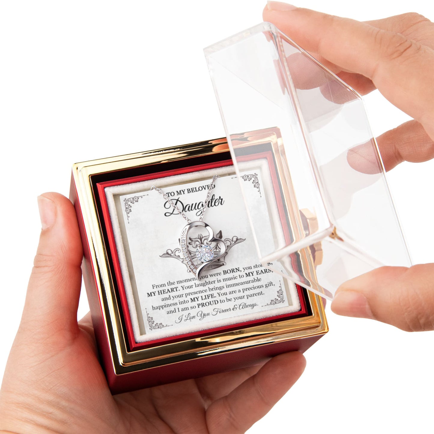 To My Daughter Necklace Rotating Rose Box Gift Set