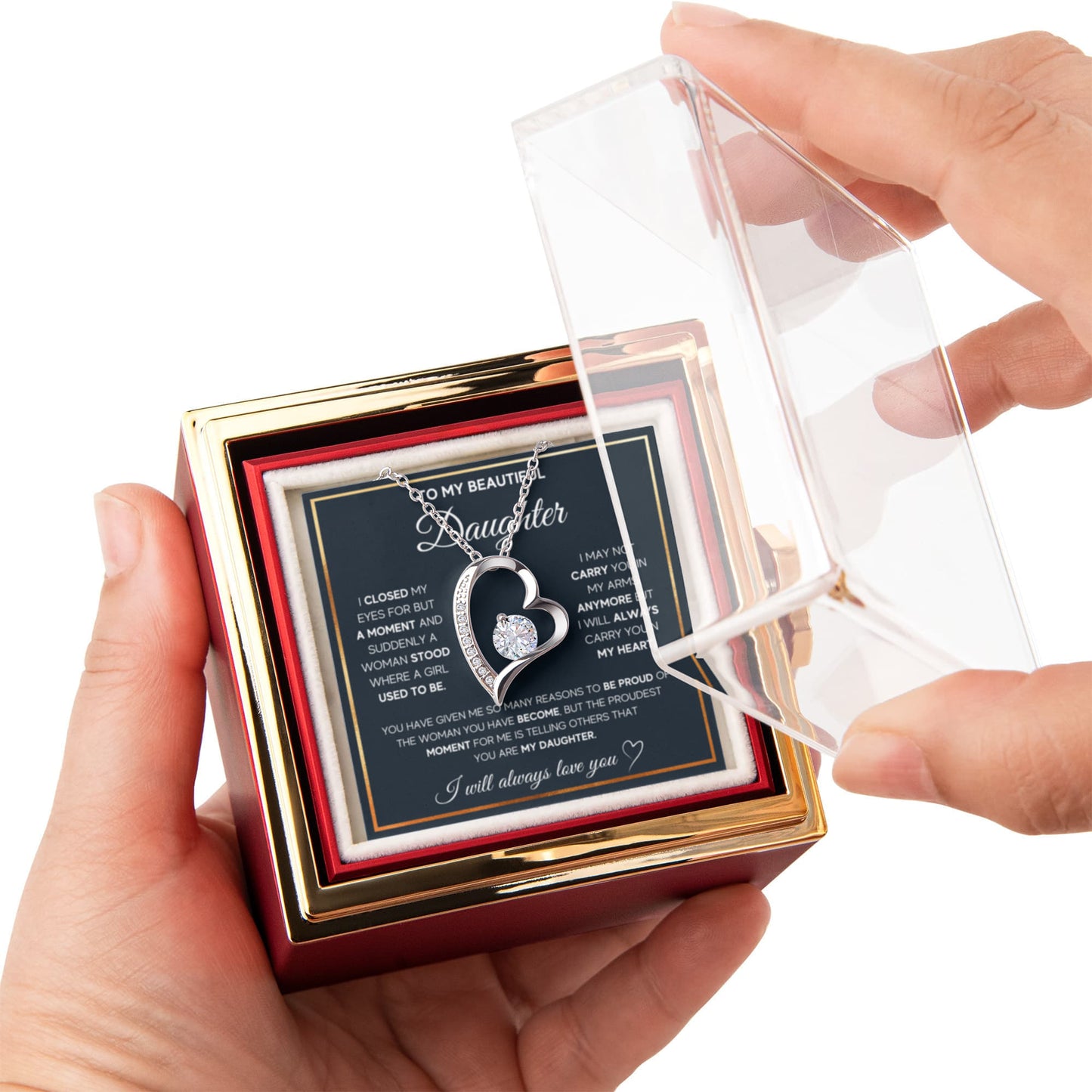 To My Daughter Necklace Rotating Rose Box Gift Set