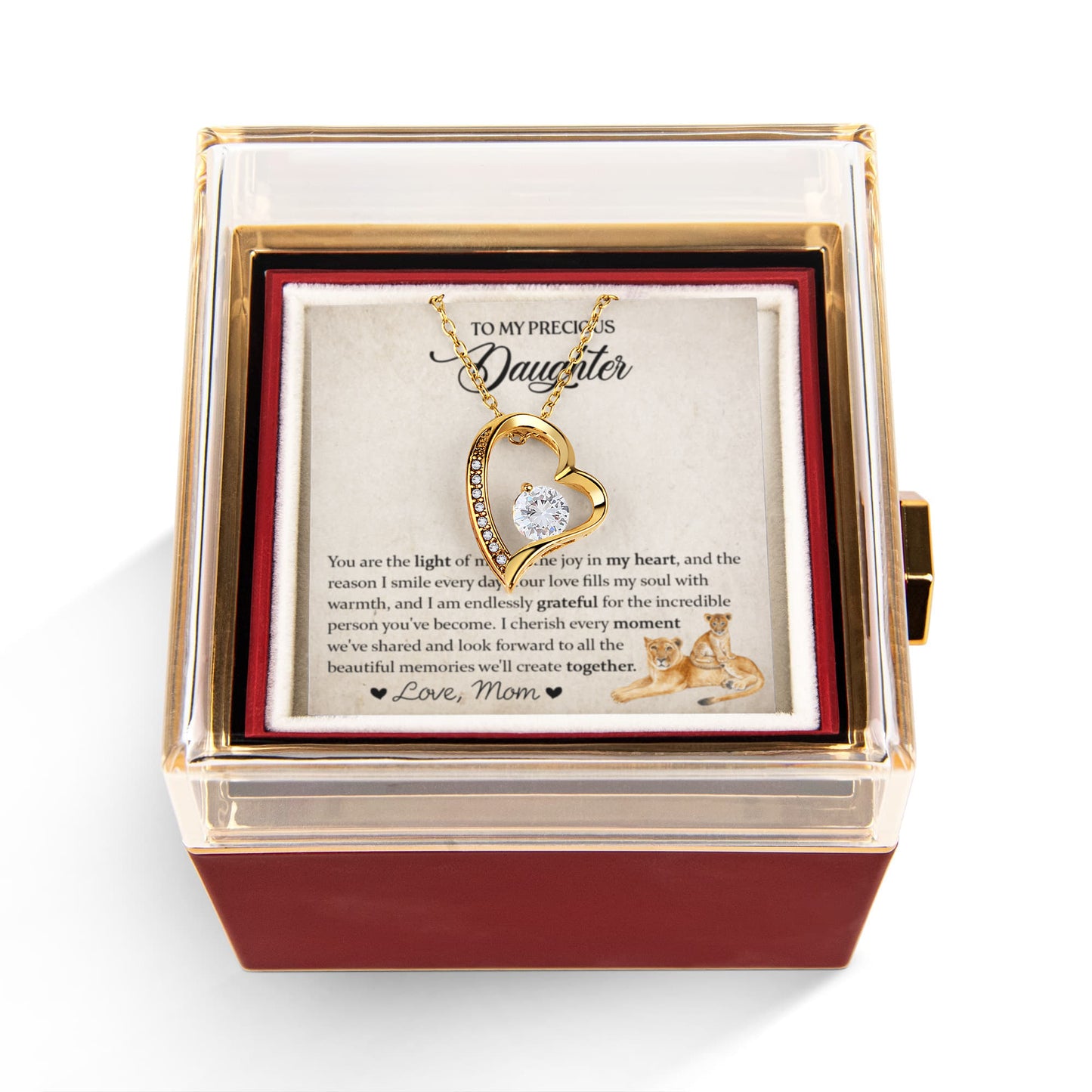 To My Daughter Necklace Rotating Rose Box Gift Set