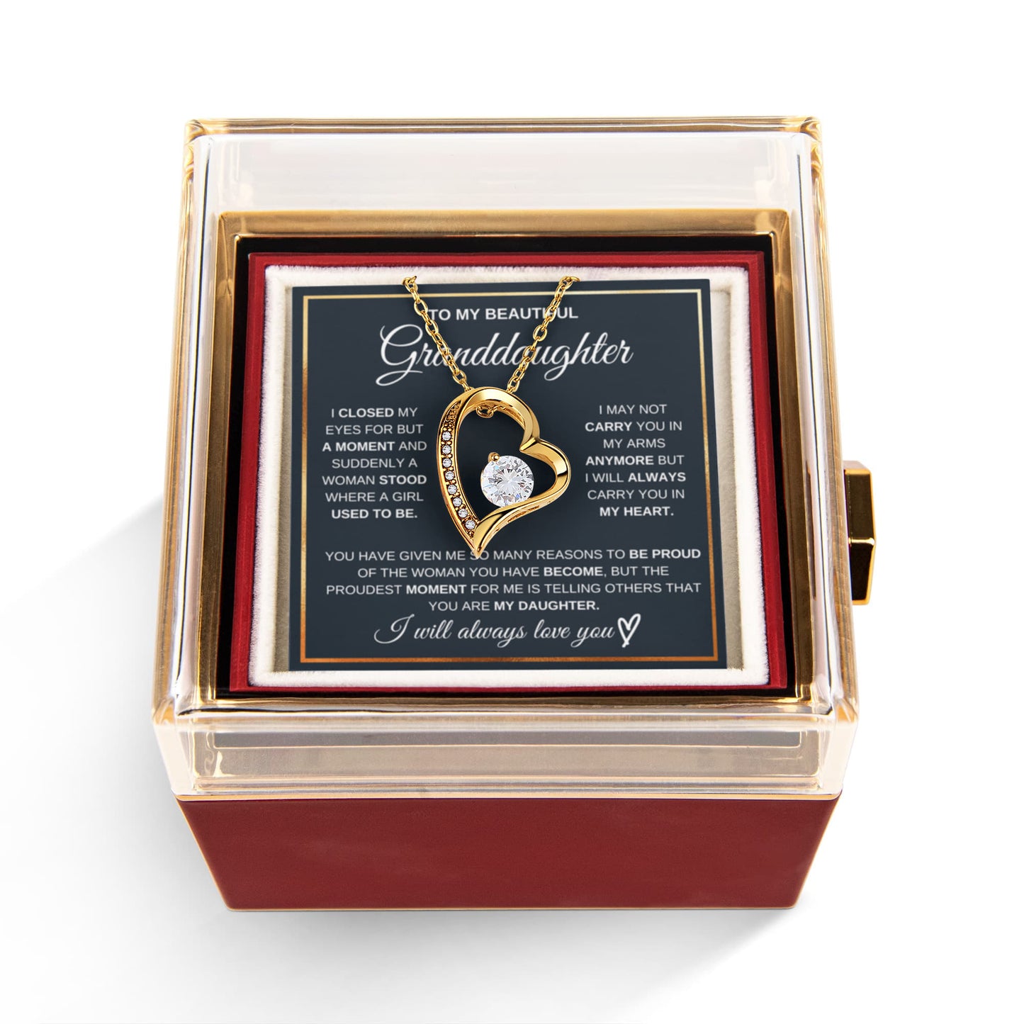 To My Granddaughter Necklace Rotating Rose Box Gift Set
