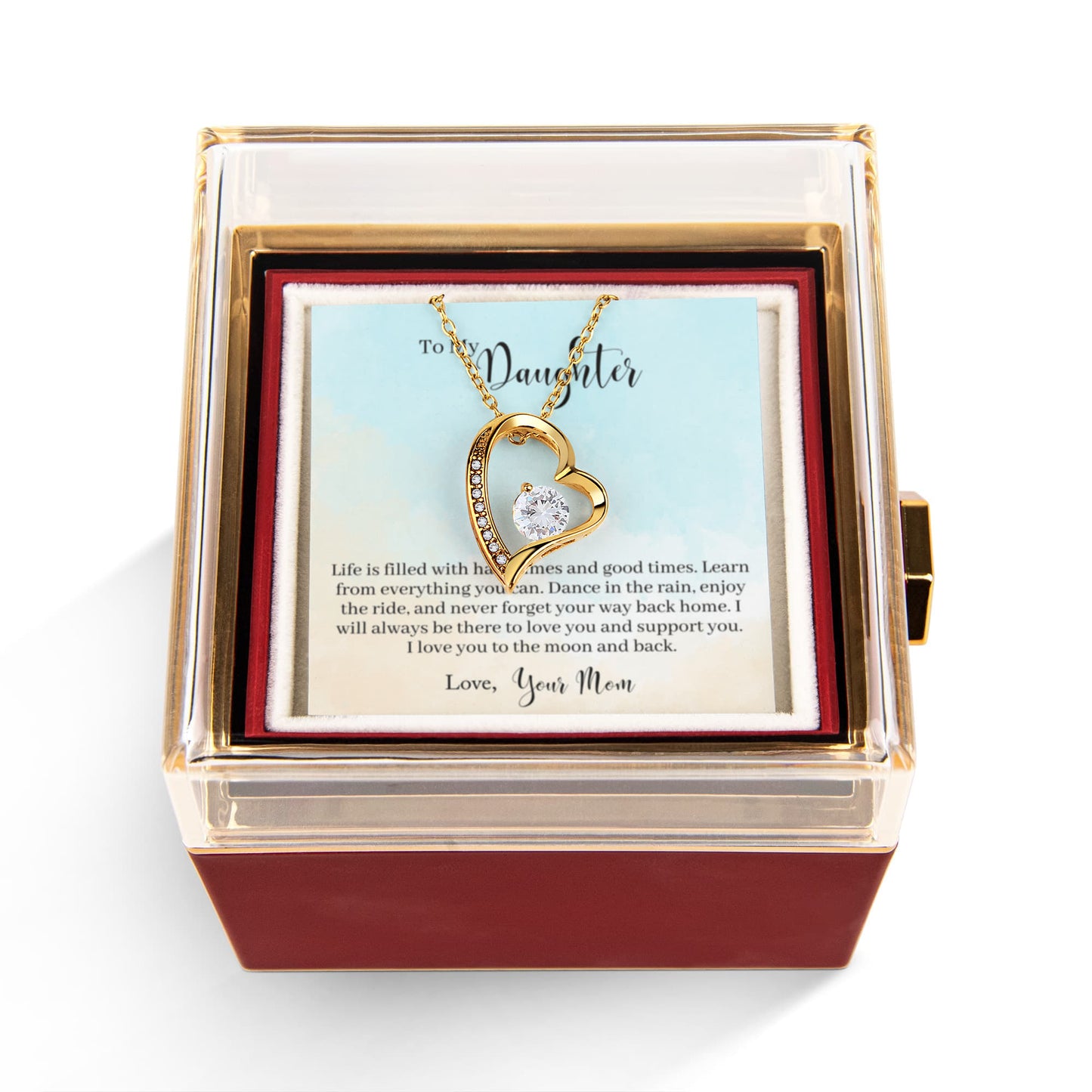 To My Daughter Necklace Rotating Rose Box Gift Set