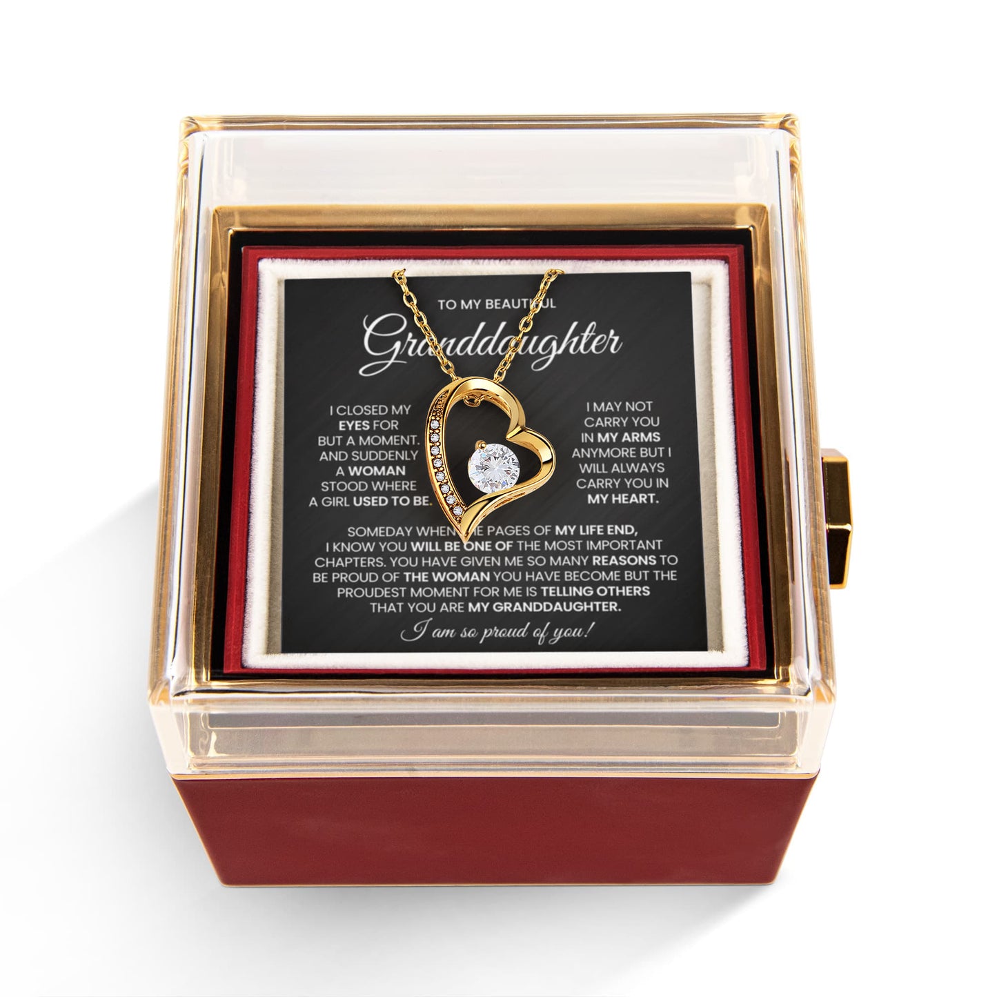 To My Granddaughter Necklace Rotating Rose Box Gift Set