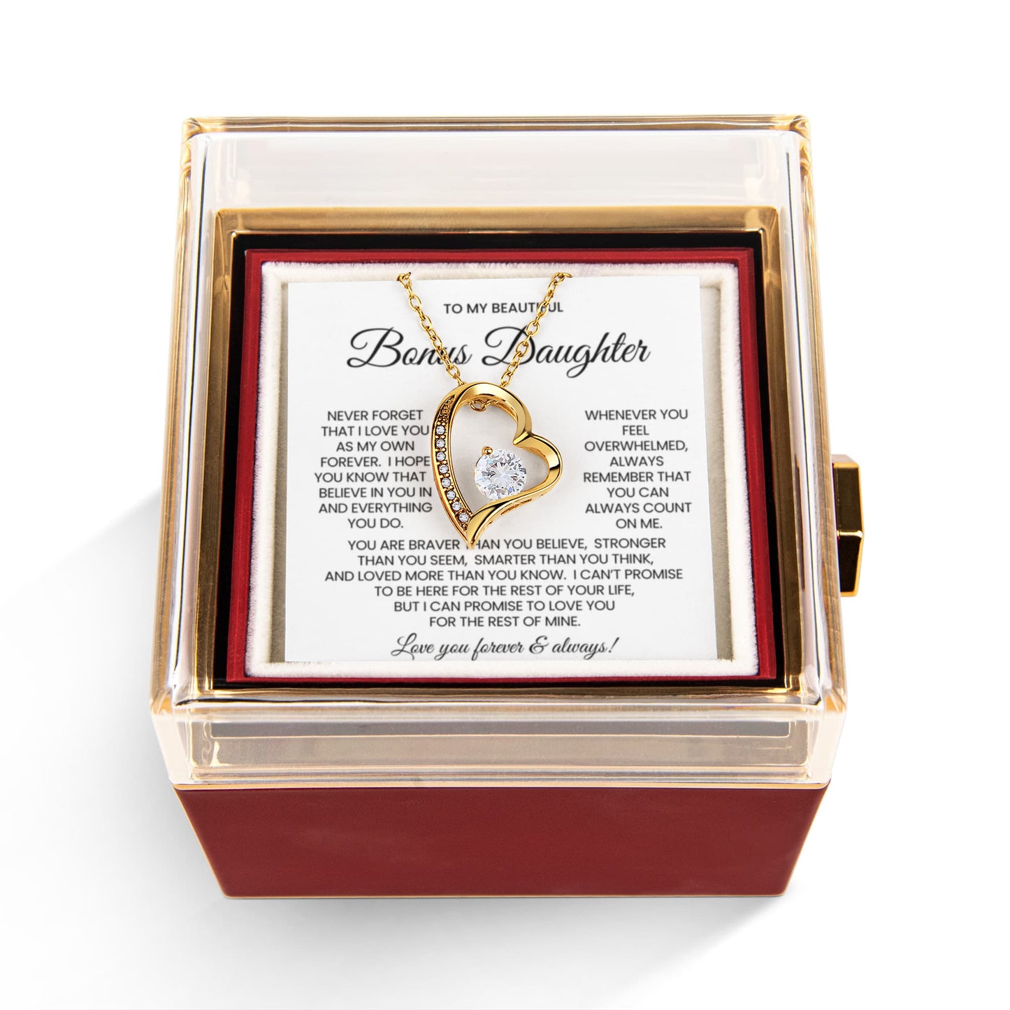 To My Bonus Daughter Necklace Rotating Rose Box Gift Set