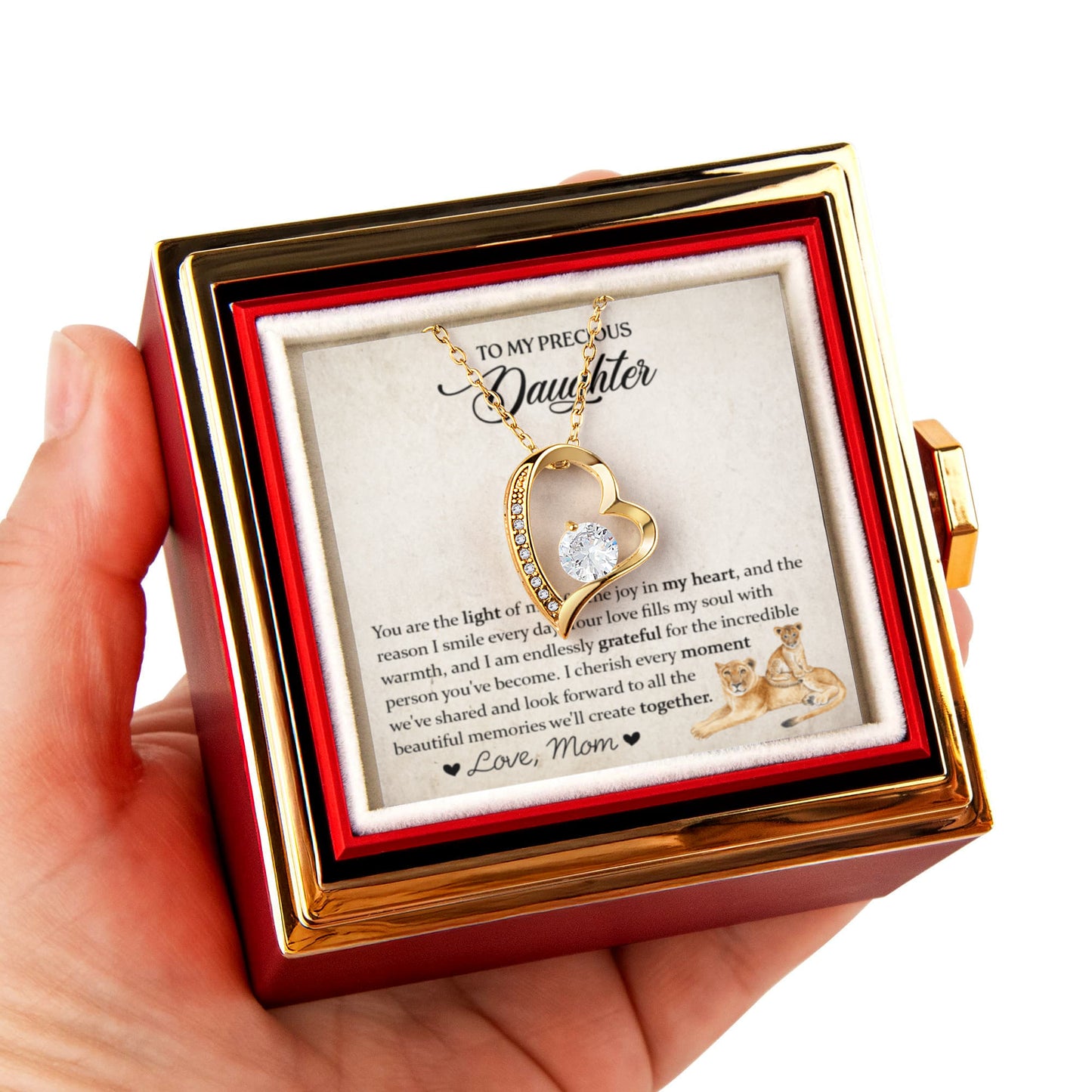 To My Daughter Necklace Rotating Rose Box Gift Set