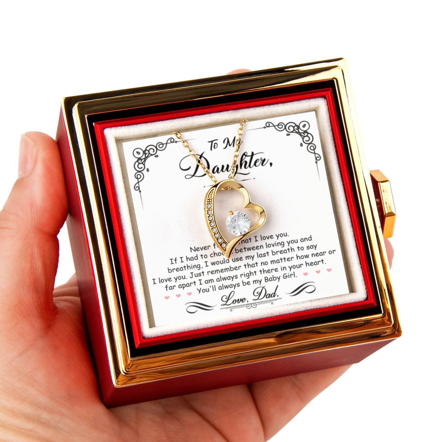 To My Daughter Necklace Rotating Rose Box Gift Set