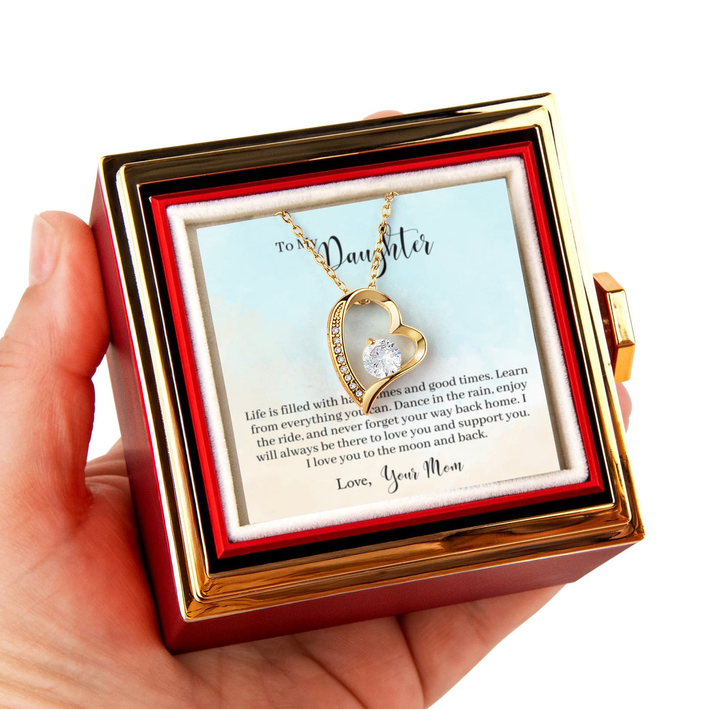 To My Daughter Necklace Rotating Rose Box Gift Set