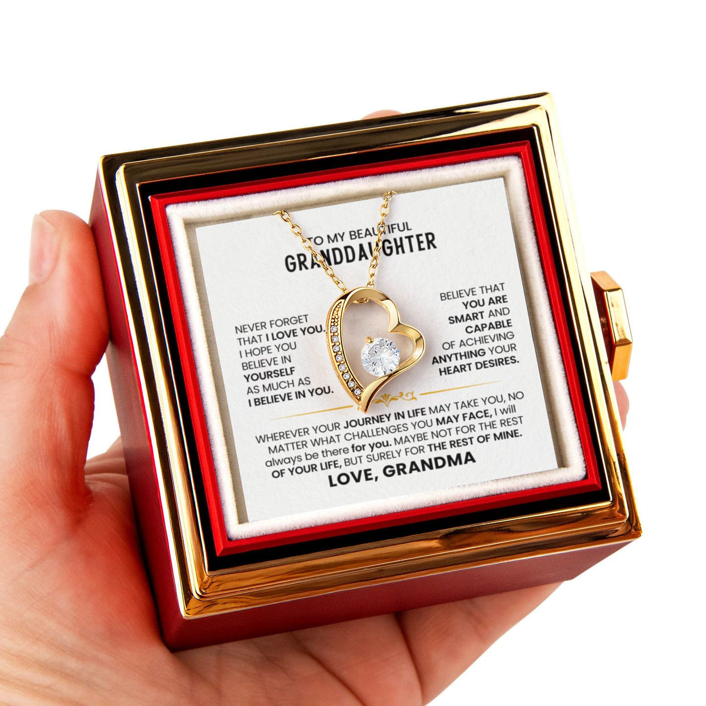 To My Granddaughter Necklace Rotating Rose Box Gift Set