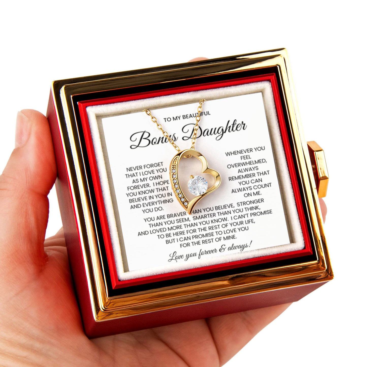 To My Bonus Daughter Necklace Rotating Rose Box Gift Set