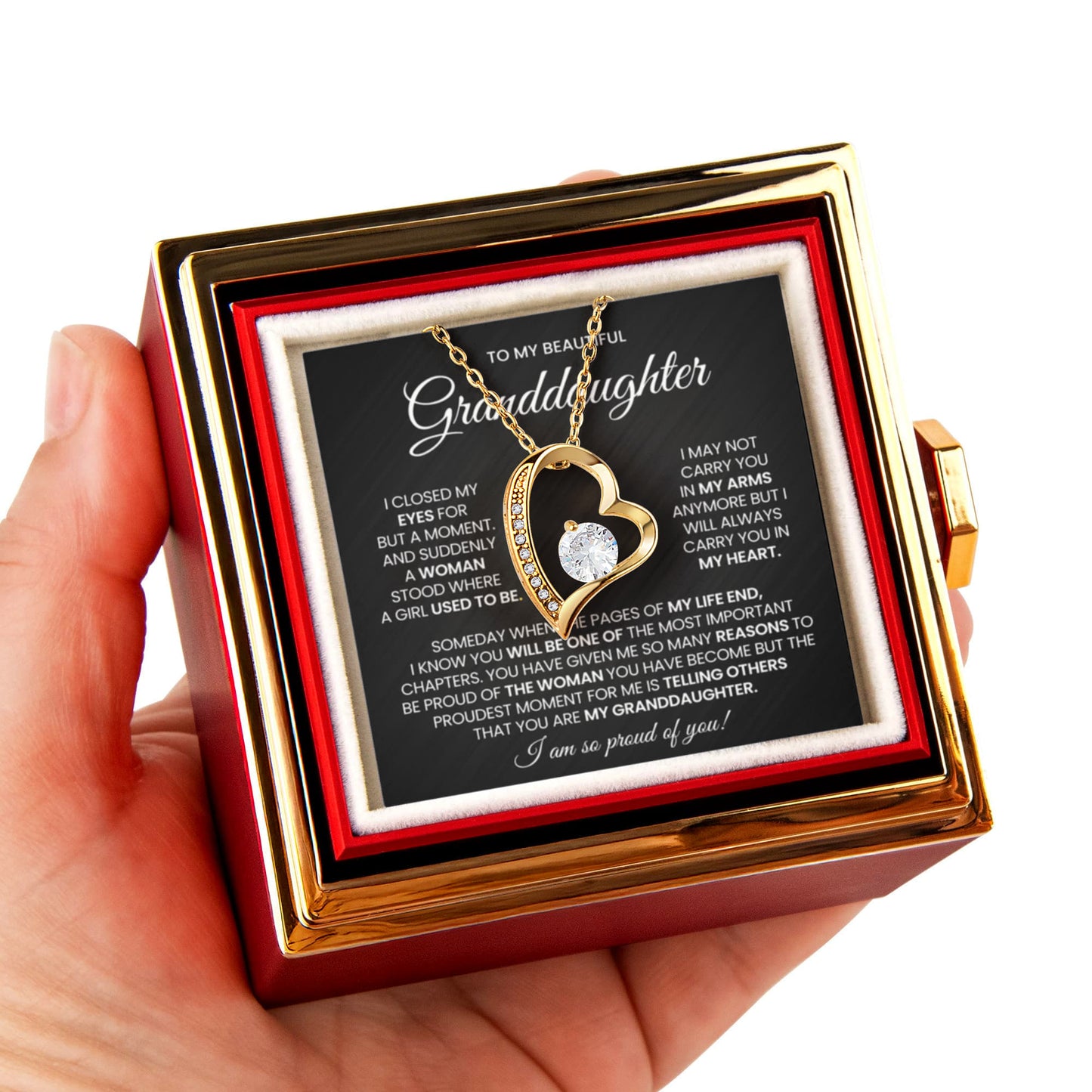 To My Granddaughter Necklace Rotating Rose Box Gift Set