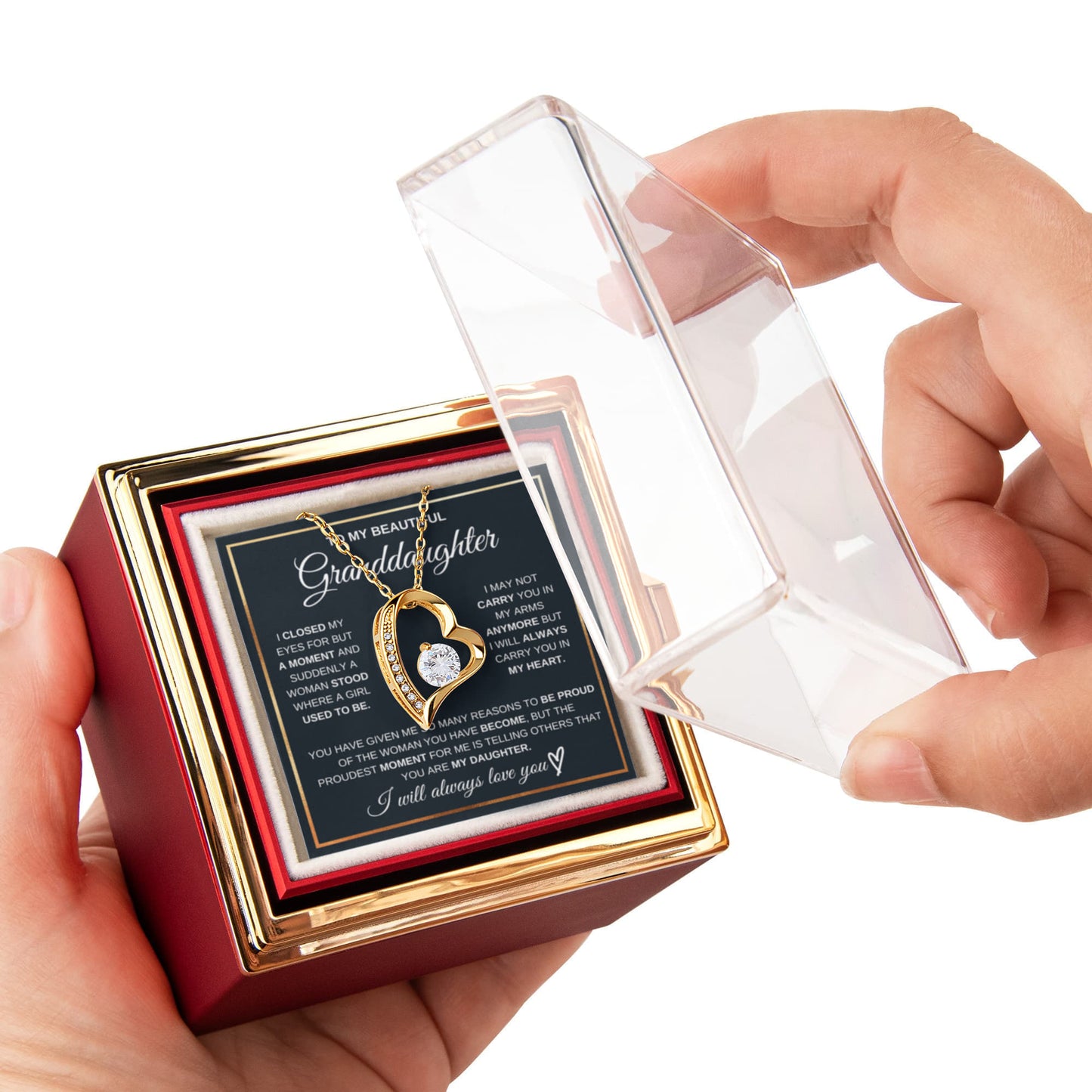 To My Granddaughter Necklace Rotating Rose Box Gift Set