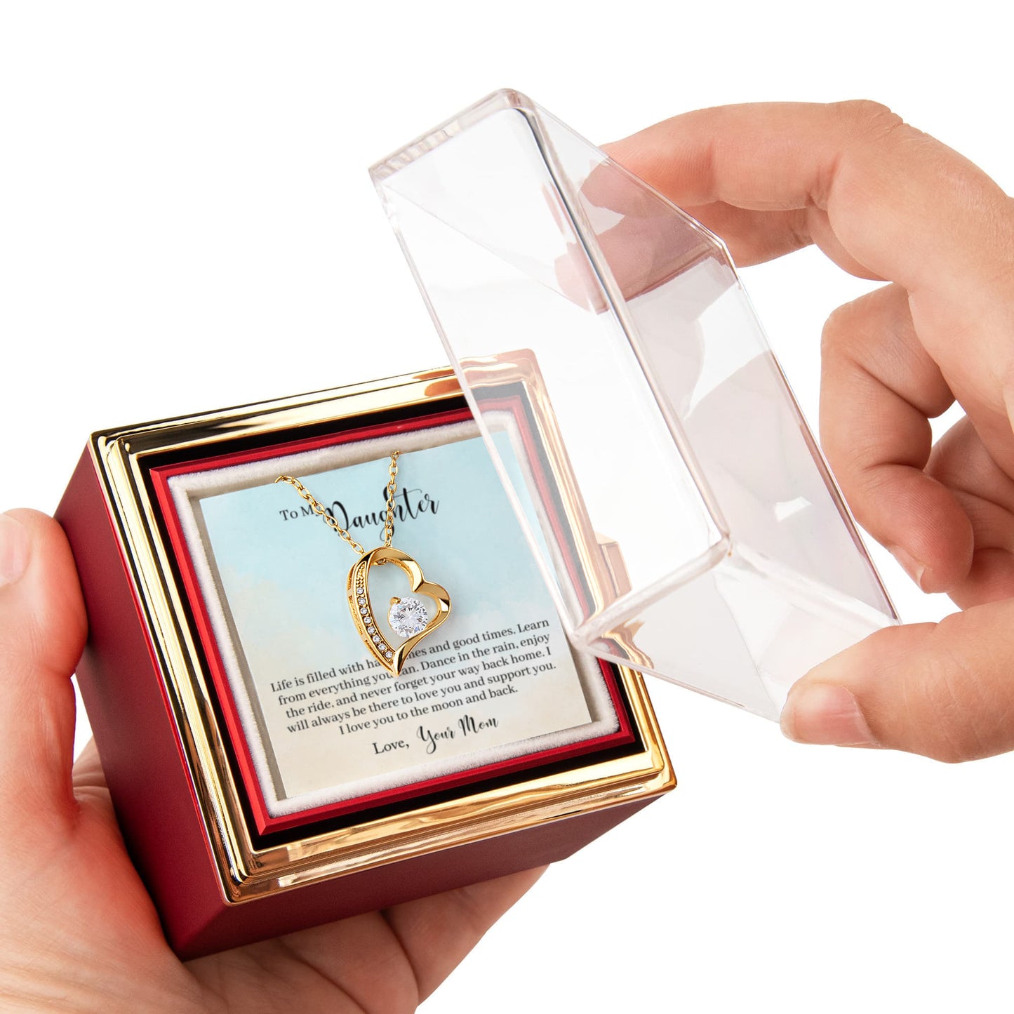 To My Daughter Necklace Rotating Rose Box Gift Set