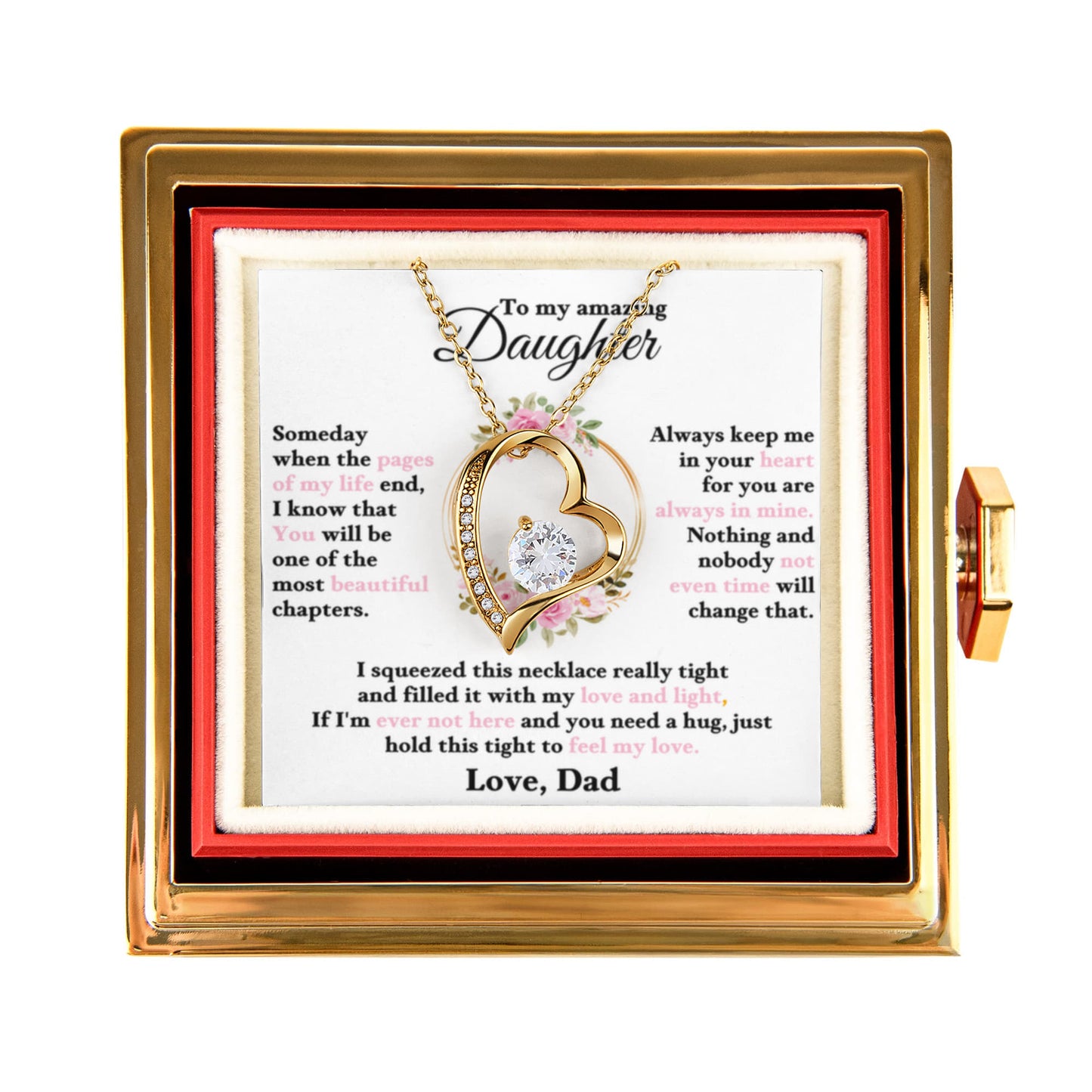 To My Daughter Necklace Rotating Rose Box Gift Set