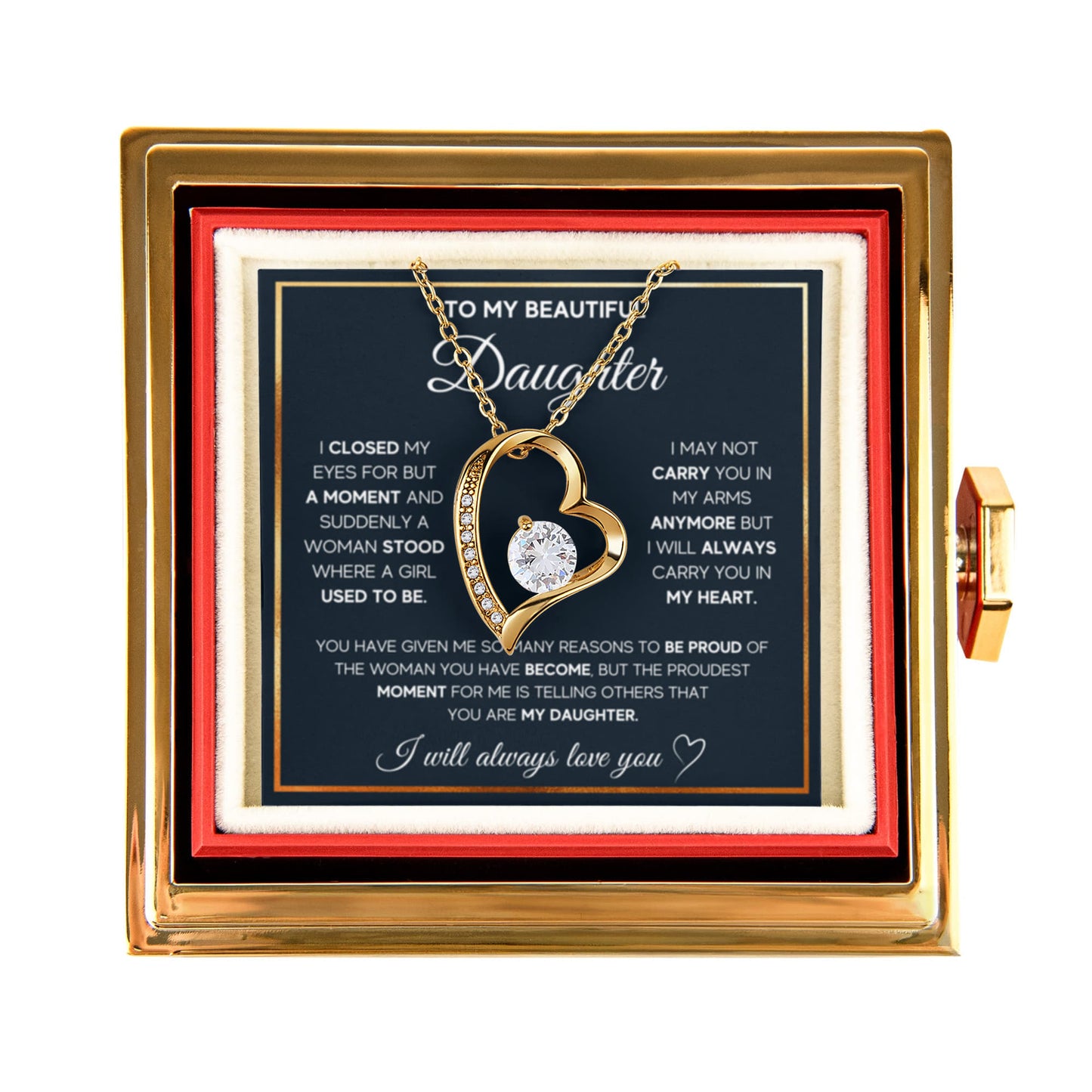 To My Daughter Necklace Rotating Rose Box Gift Set
