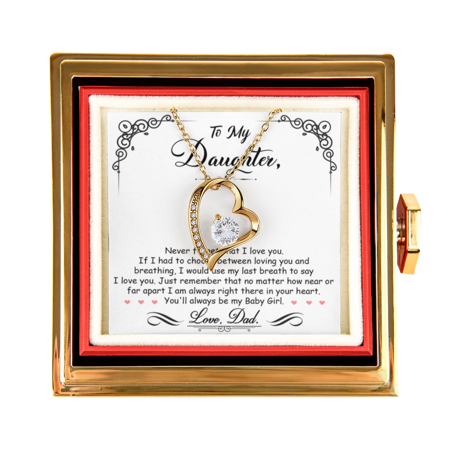To My Daughter Necklace Rotating Rose Box Gift Set