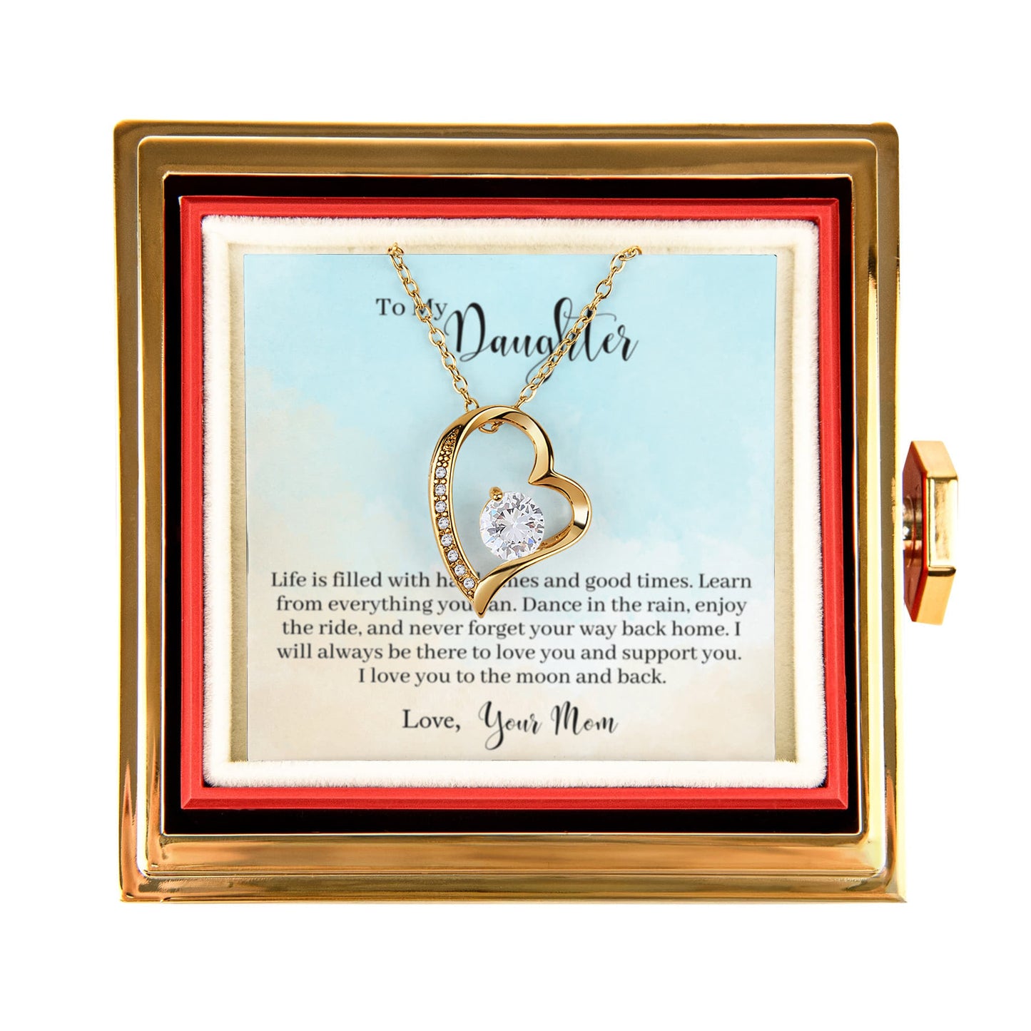 To My Daughter Necklace Rotating Rose Box Gift Set