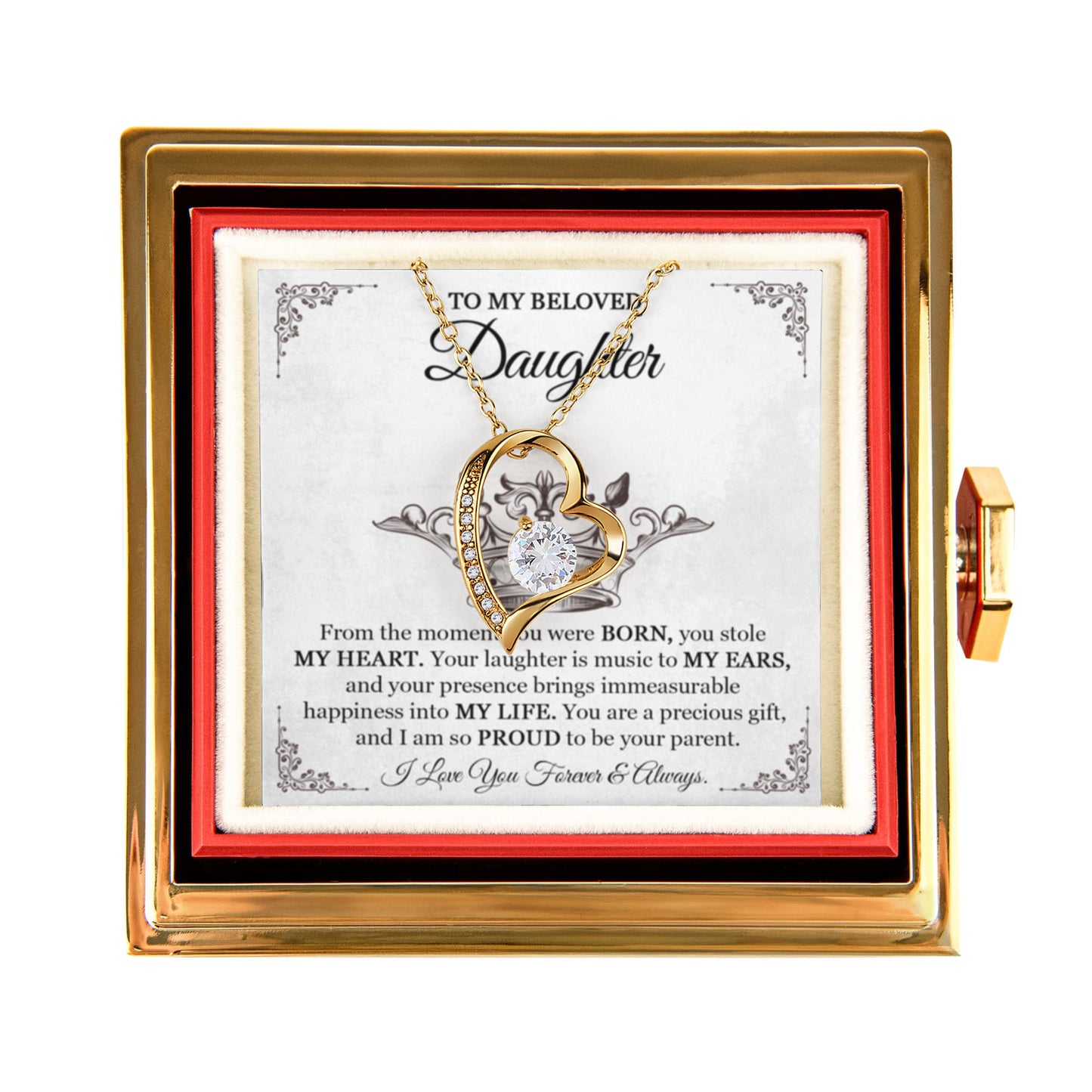 To My Daughter Necklace Rotating Rose Box Gift Set