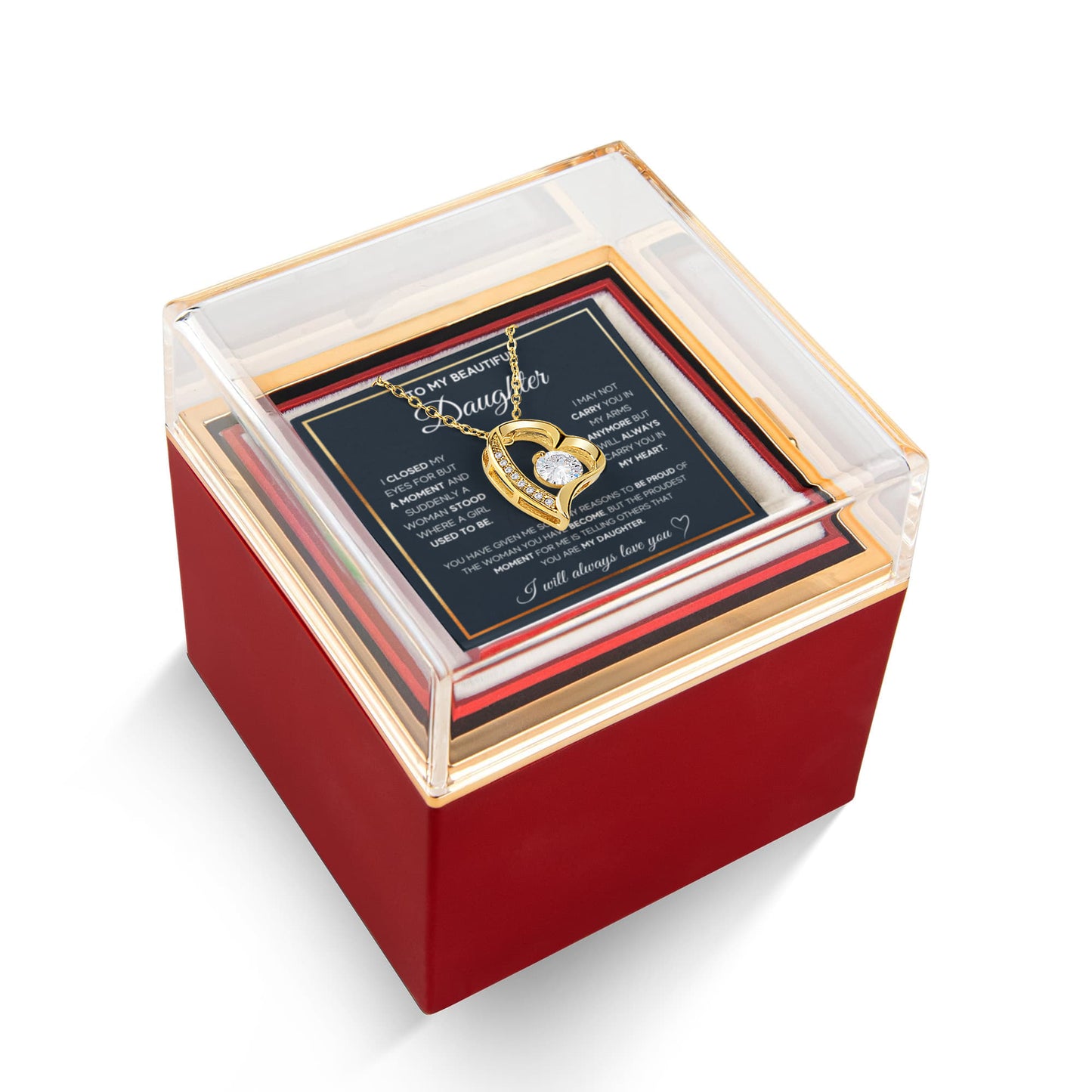To My Daughter Necklace Rotating Rose Box Gift Set