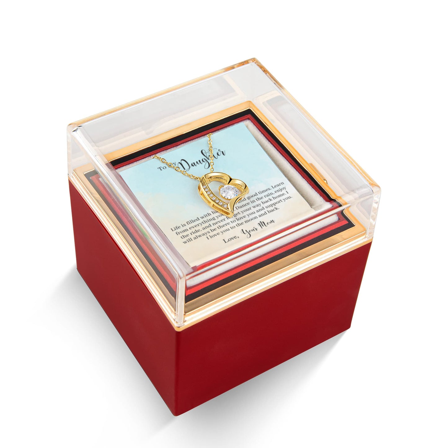 To My Daughter Necklace Rotating Rose Box Gift Set