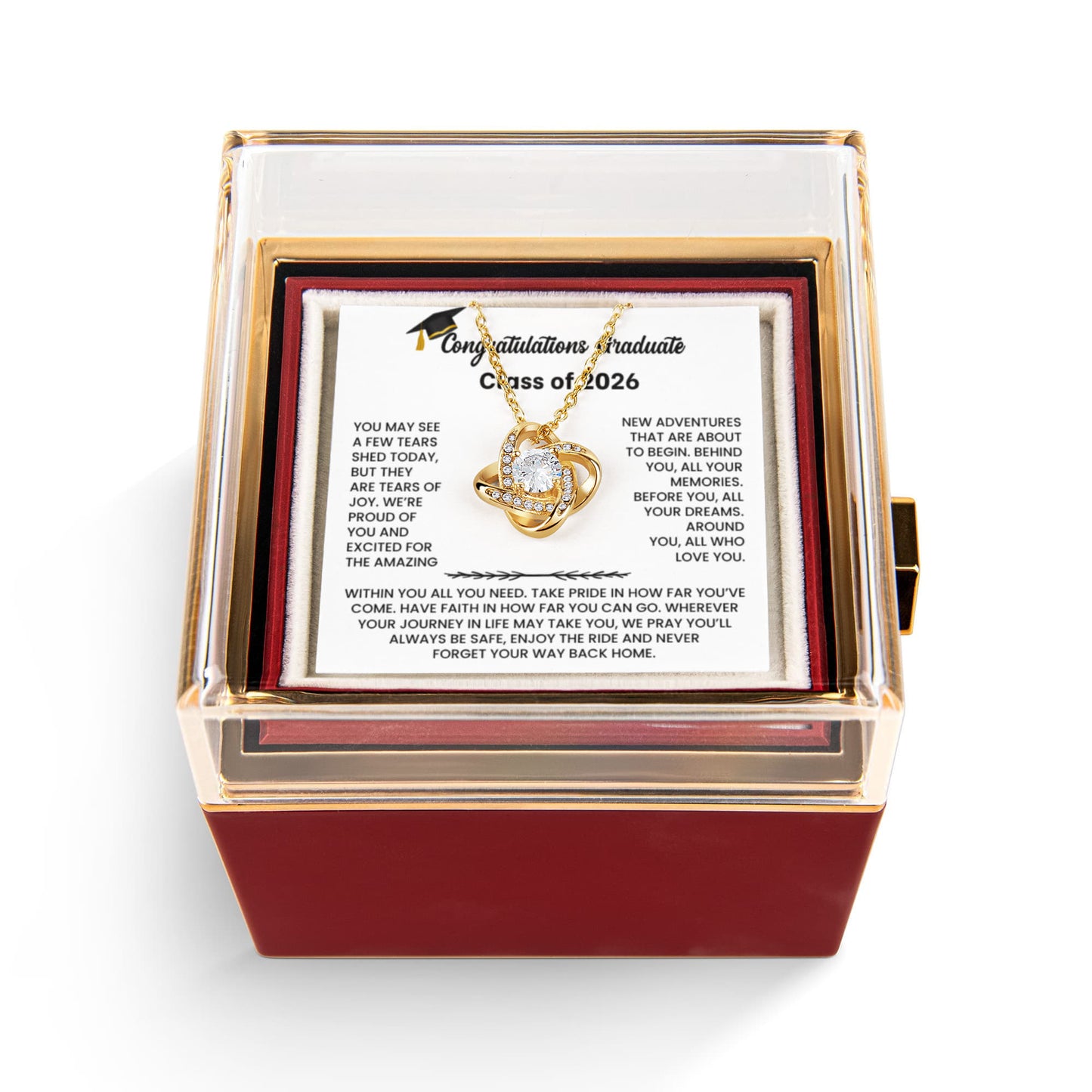 Class of 2026 Graduation Rotating Rose Box and Necklace Gift Set
