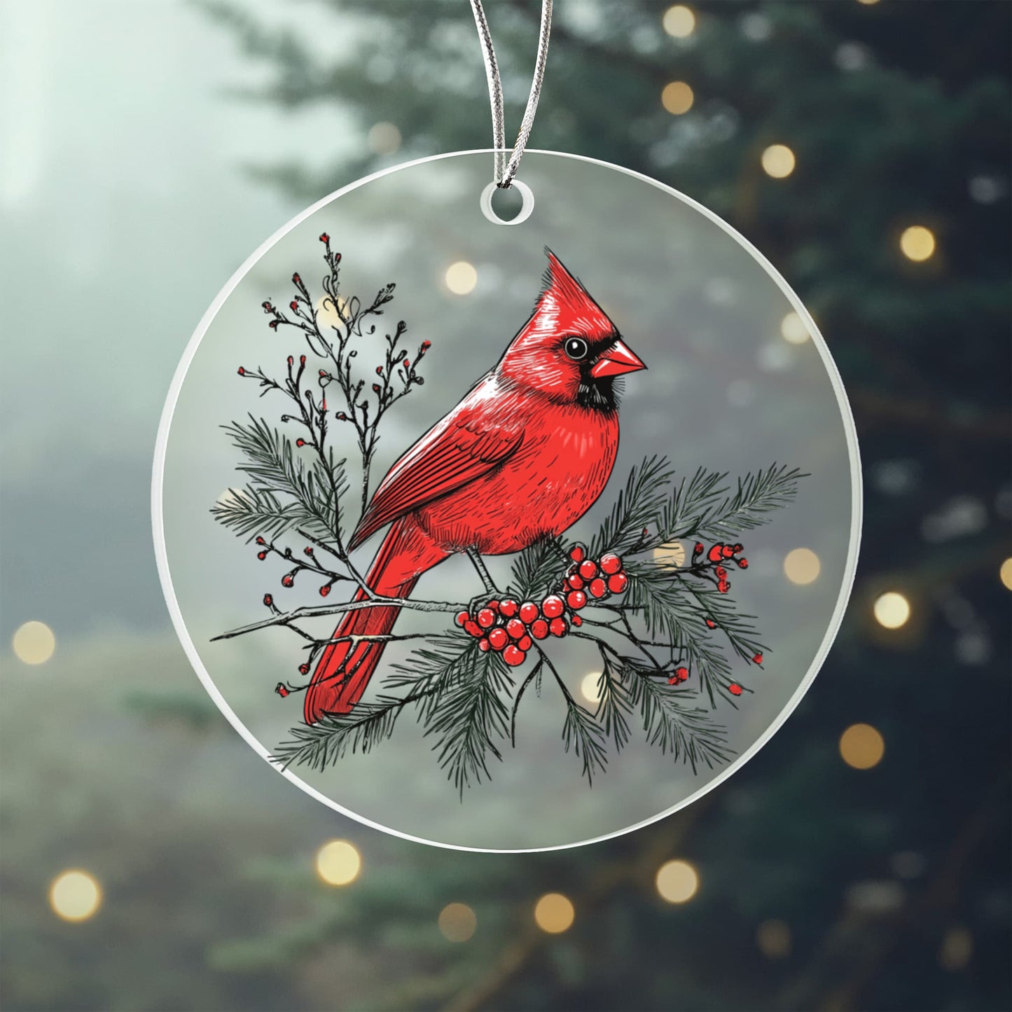 Cardinal Round Acrylic Christmas Ornament