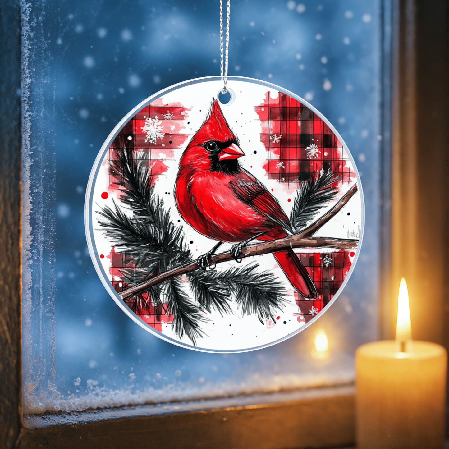 Cardinal Round Acrylic Christmas Ornament