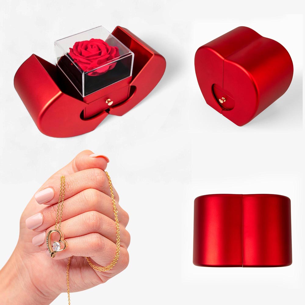 Forever Love Necklace with Red Heart Rose Box