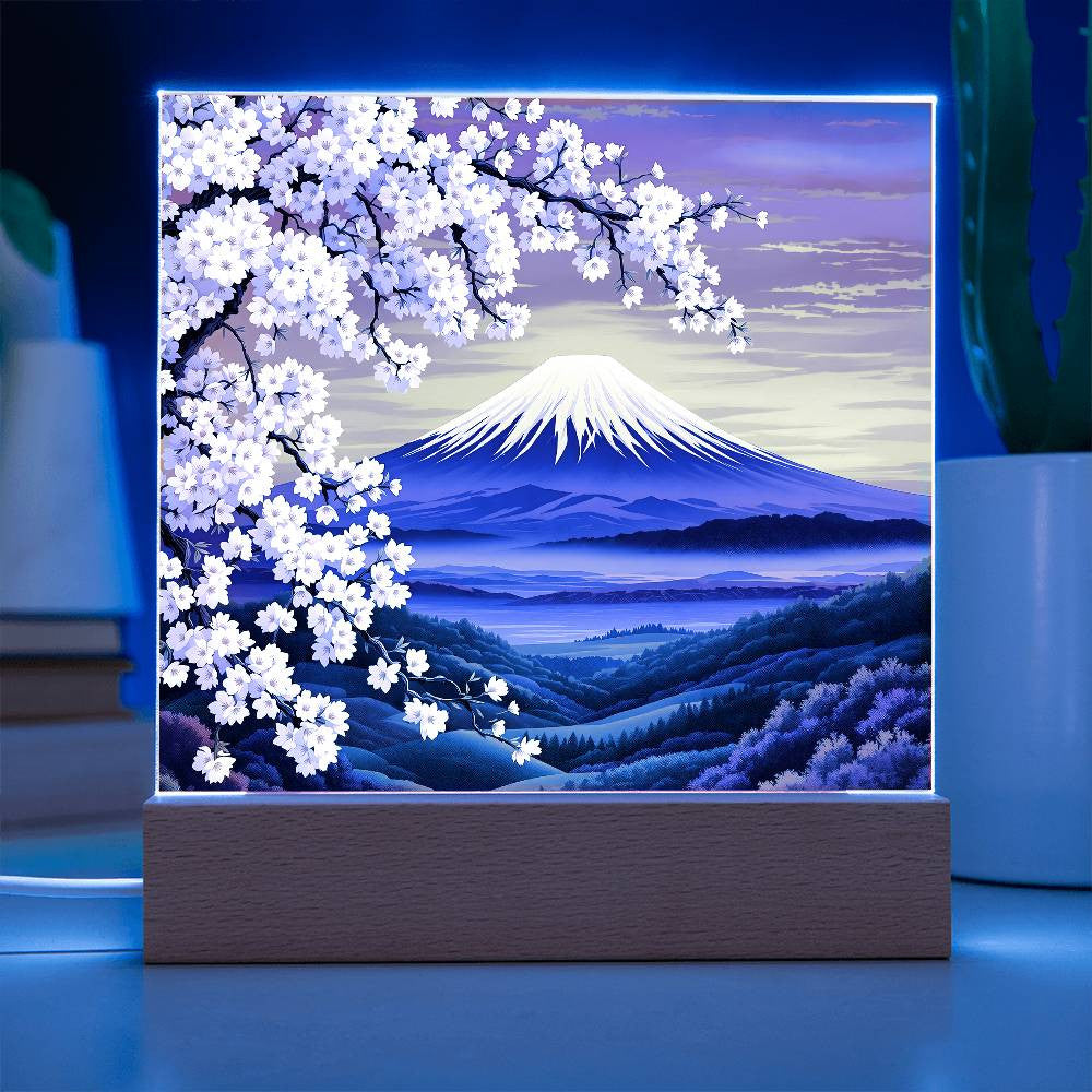 Cherry Blossom Mountainscape Lighted Nightlight Plaque