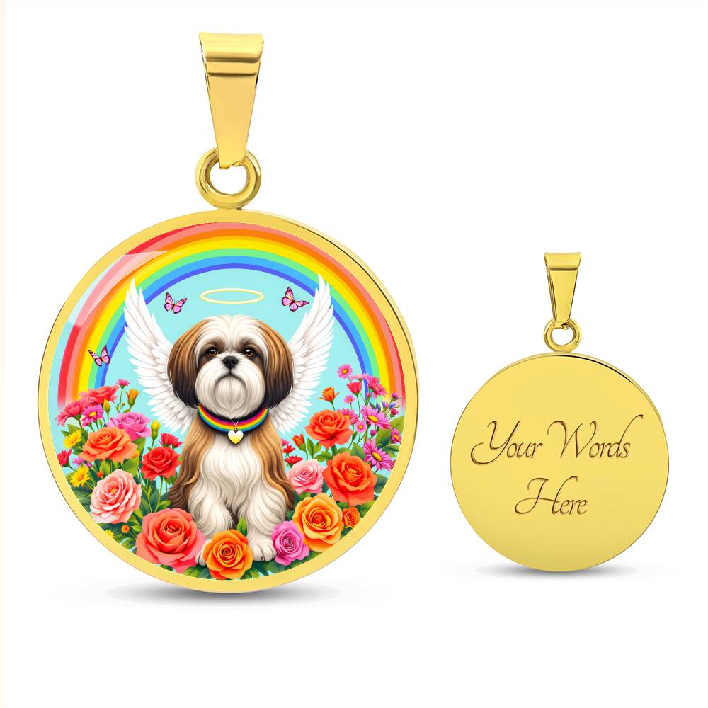 Shih Tzu Memorial Necklace with Rainbow Bridge, Personalized Pet Keepsake Pendant
