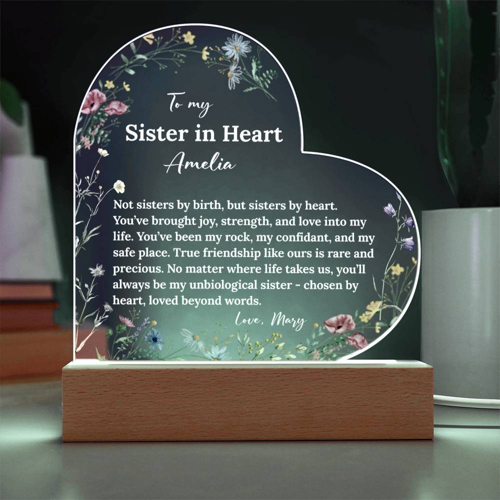 Sister in Heart Acrylic Heart Plaque