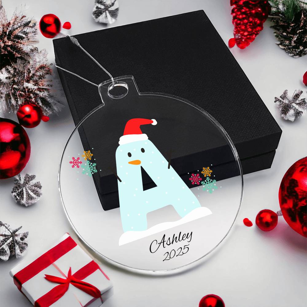 Snowman Initial and Name Ornament for Kids