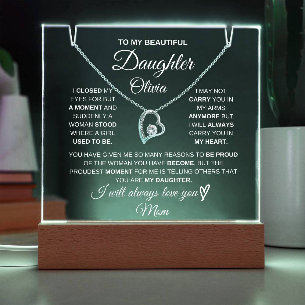 Daughter Heart Necklace & Lighted Jewelry Holder Plaque