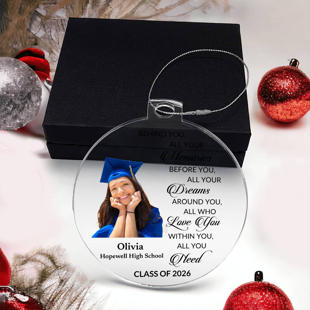 Graduation Photo Ornament 2025 2026, Personalized Graduation Keepsake, Class of 2025 2026 Gift, High School Grad Gift