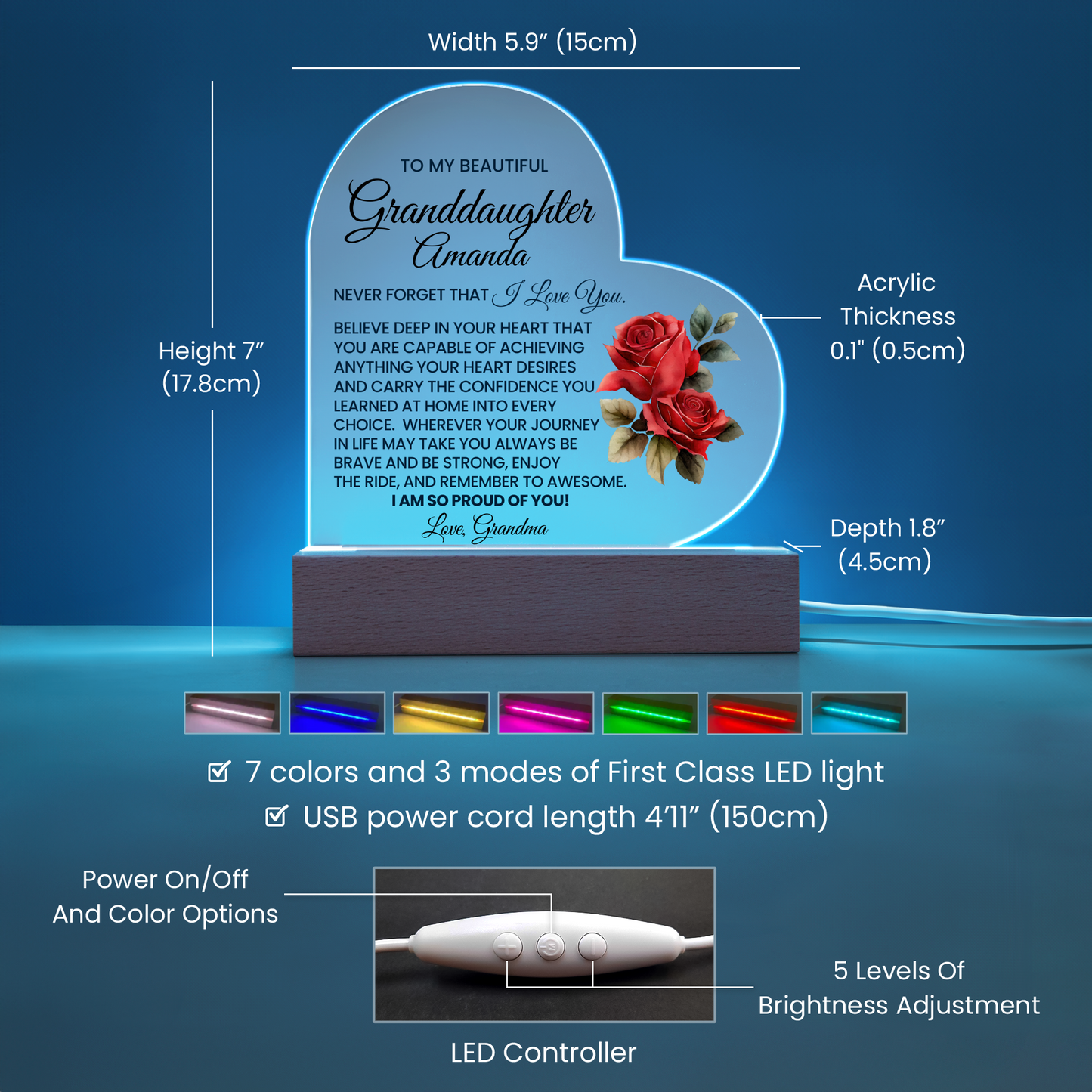 Personalized Heart LED Plaque for Granddaughter