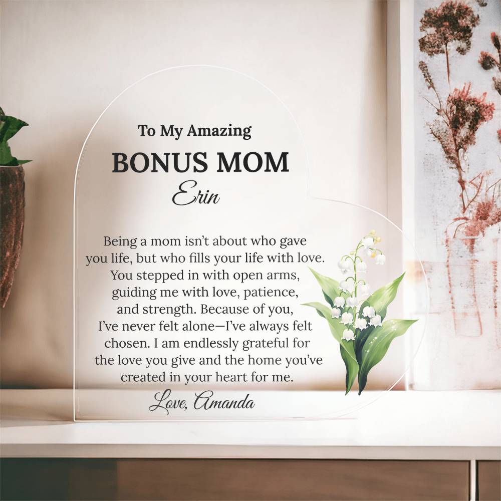 Personalized Bonus Mom Heart Plaque