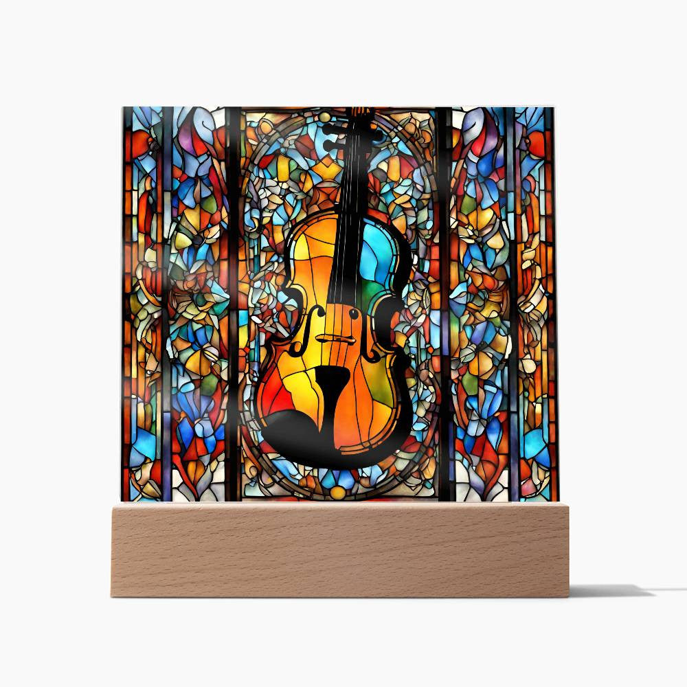 LED Musician Gift Faux Stained Glass Violin Perfect Birthday Present for Music Lovers