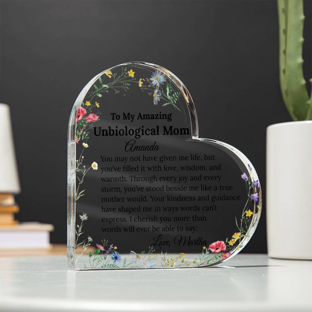 Personalized Unbiological Mom Heart Plaque