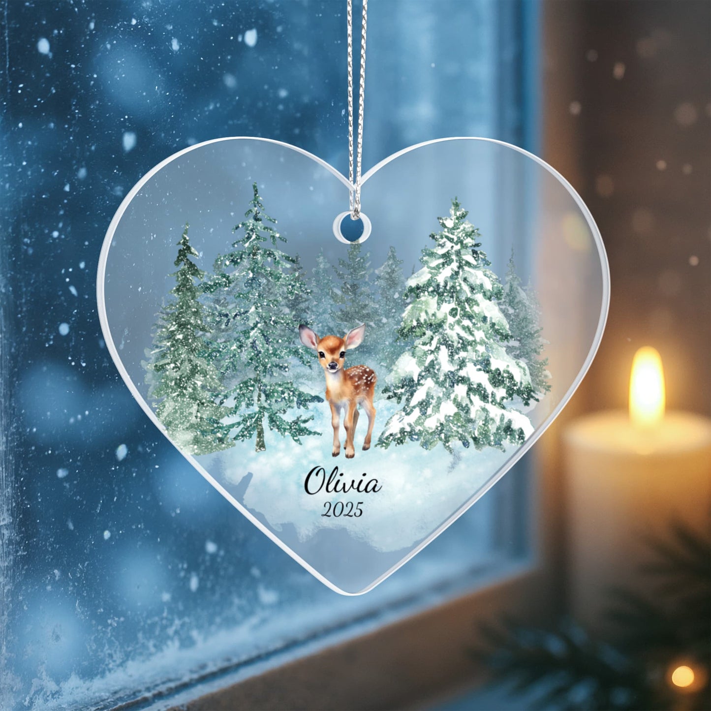 Woodland Deer Acrylic Heart Ornament