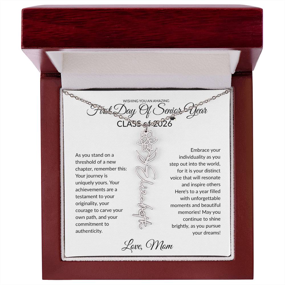 First Day of Senior Year Class of 2026 Flower Name necklace
