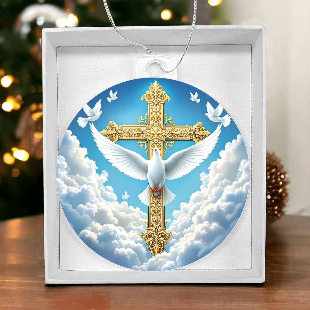 Cross and Dove Acrylic Christmas Ornament