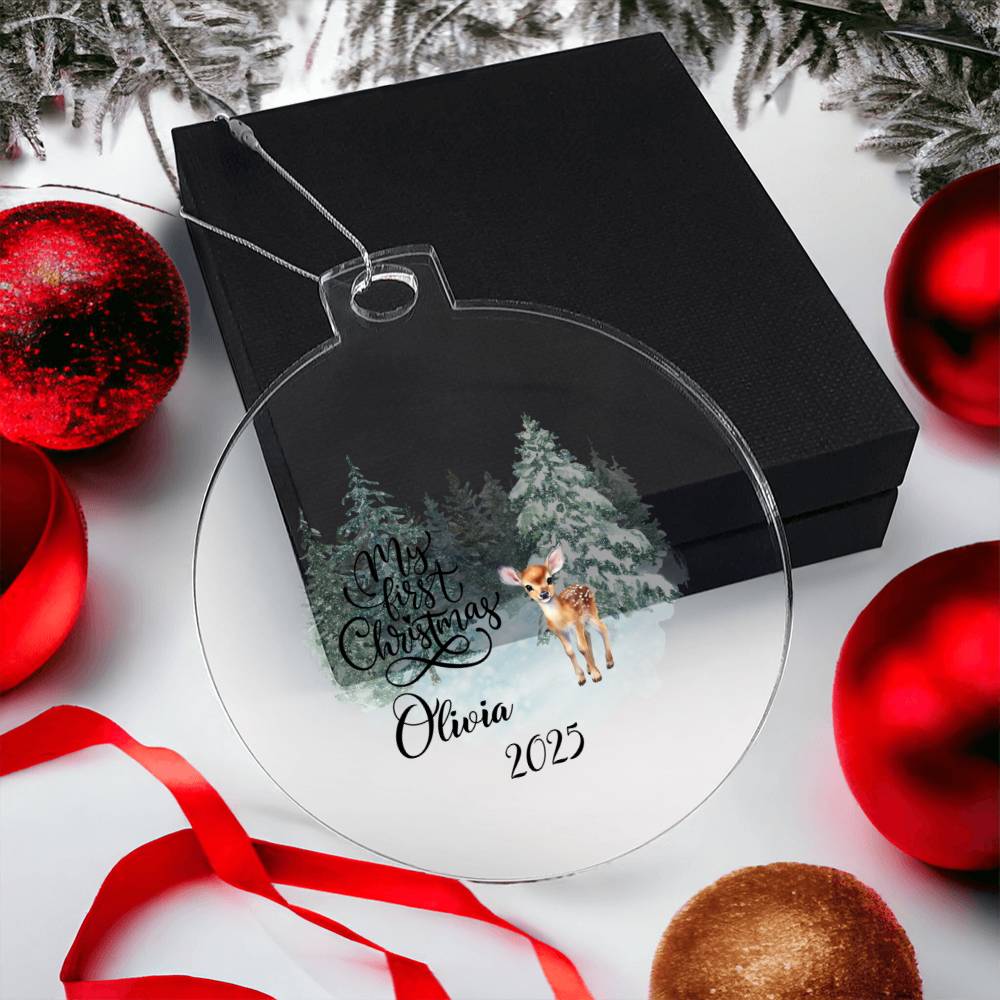 Baby's 1st Christmas Woodland Deer Acrylic Ornament