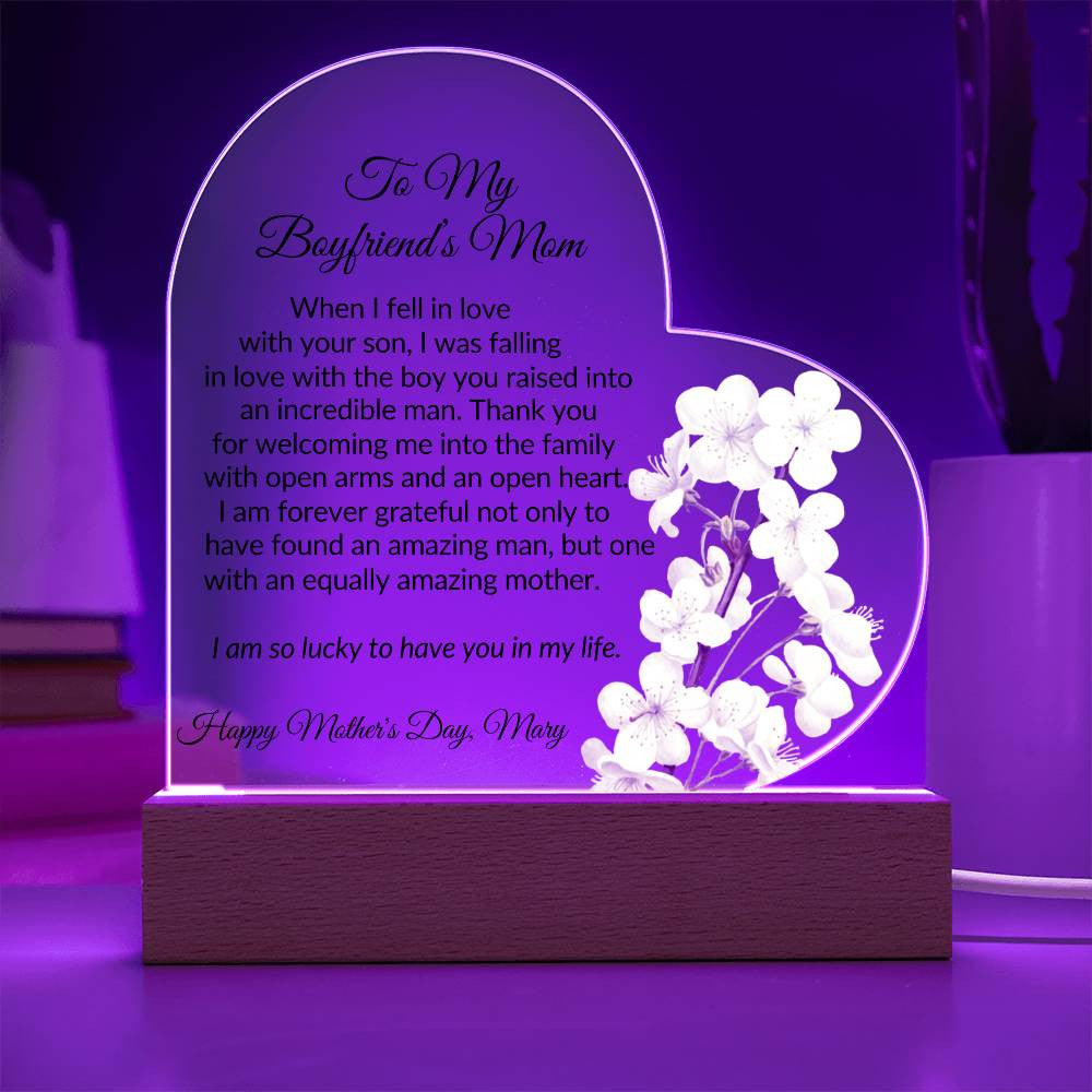 Boyfriends Mom Acrylic Heart Plaque