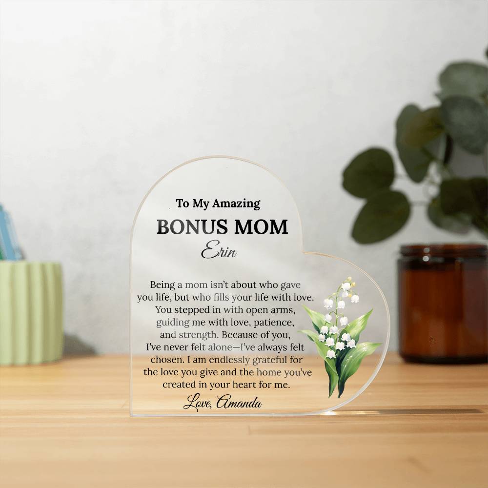 Personalized Bonus Mom Heart Plaque
