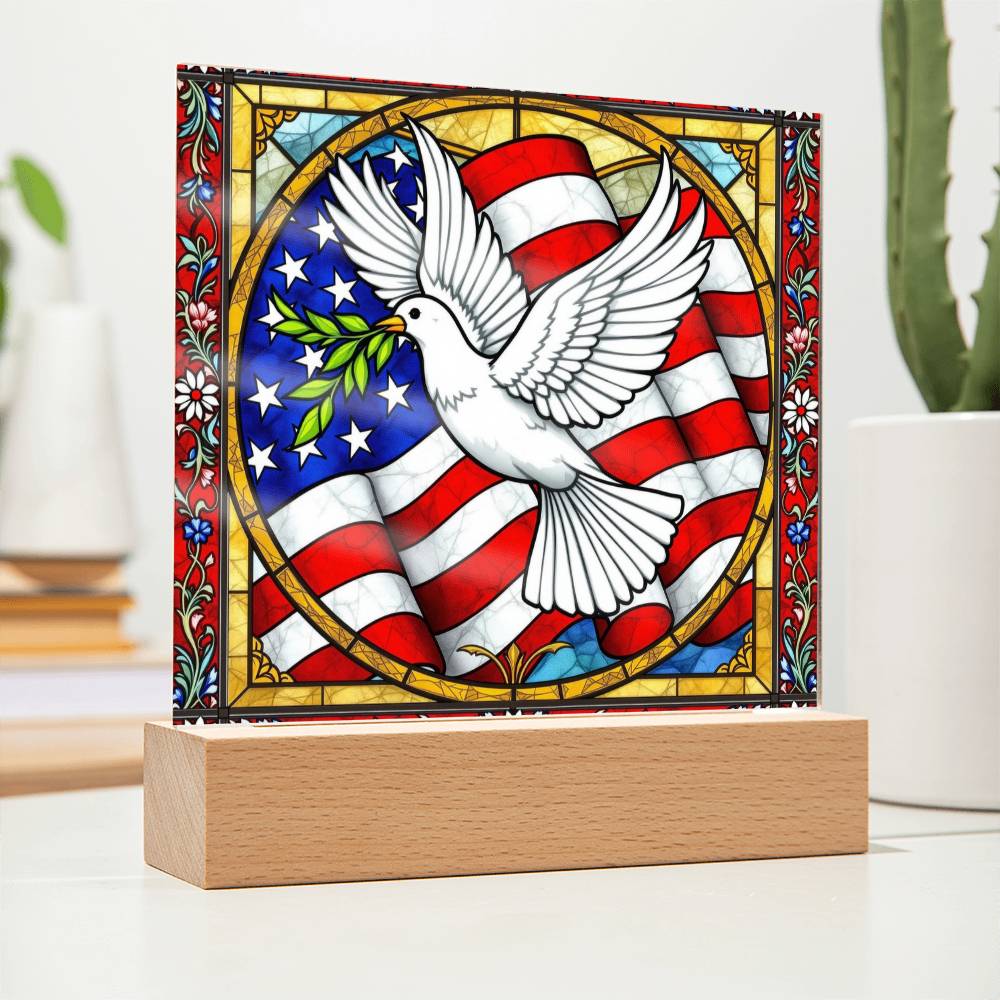 Dove Memorial Flag Lighted Plaque