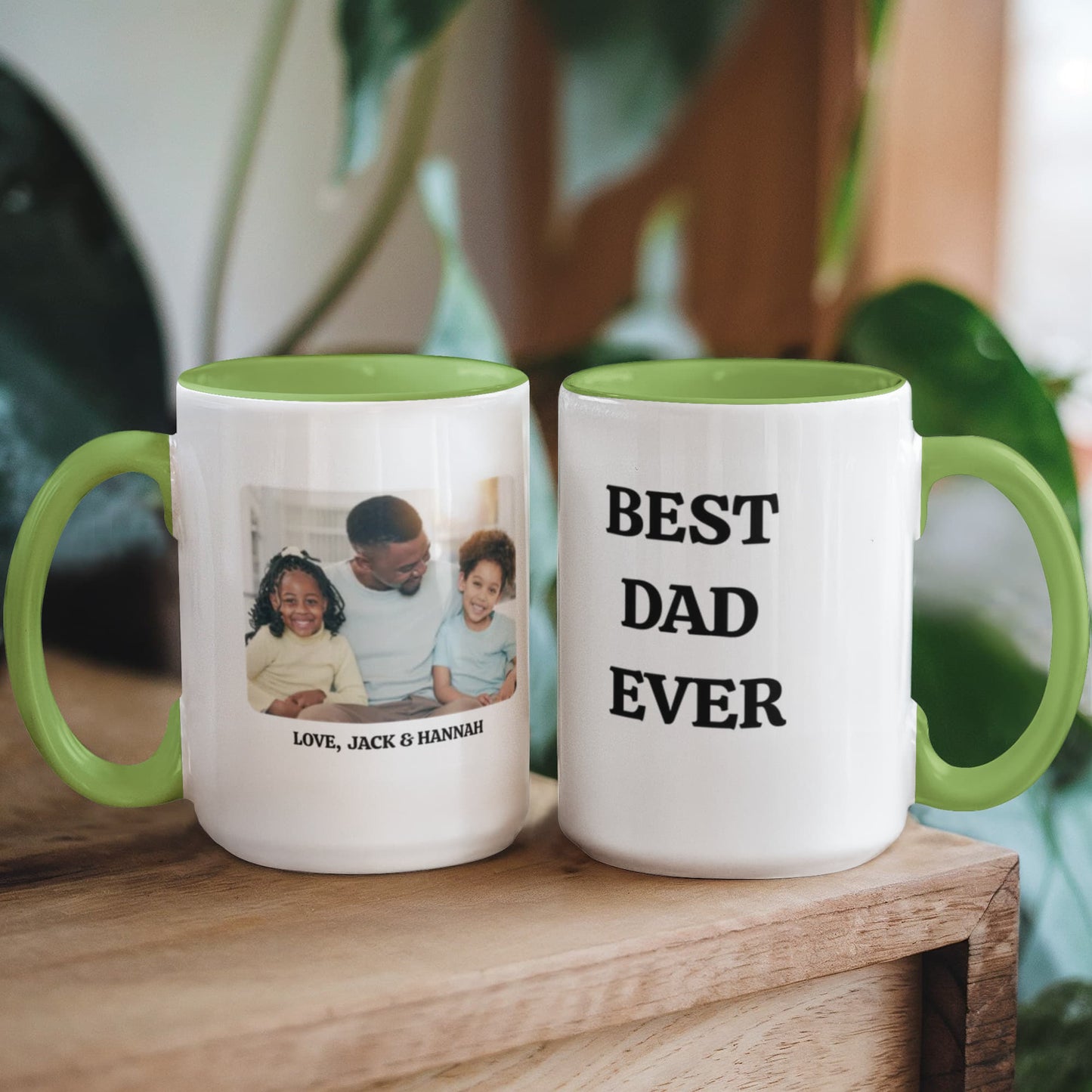 Personalized Dad Photo Mug, Best Dad Ever Coffee Cup, Father's Day Gift, Custom Photo Mug for Dad, Two-Tone Ceramic Mug