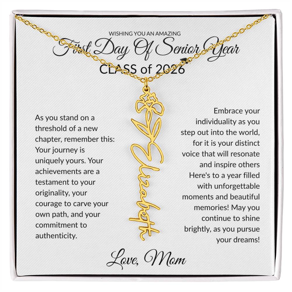 First Day of Senior Year Class of 2026 Flower Name necklace