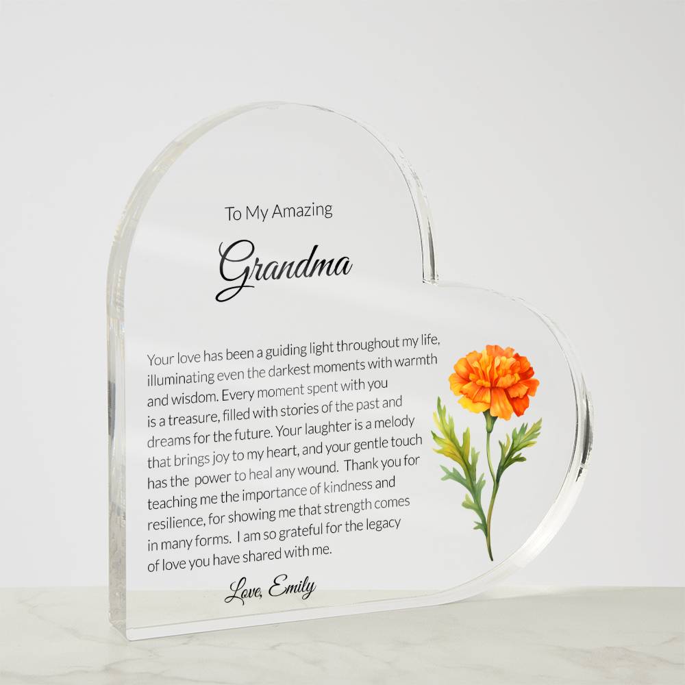 Grandma Acrylic Heart Plaque with personalized birth flower