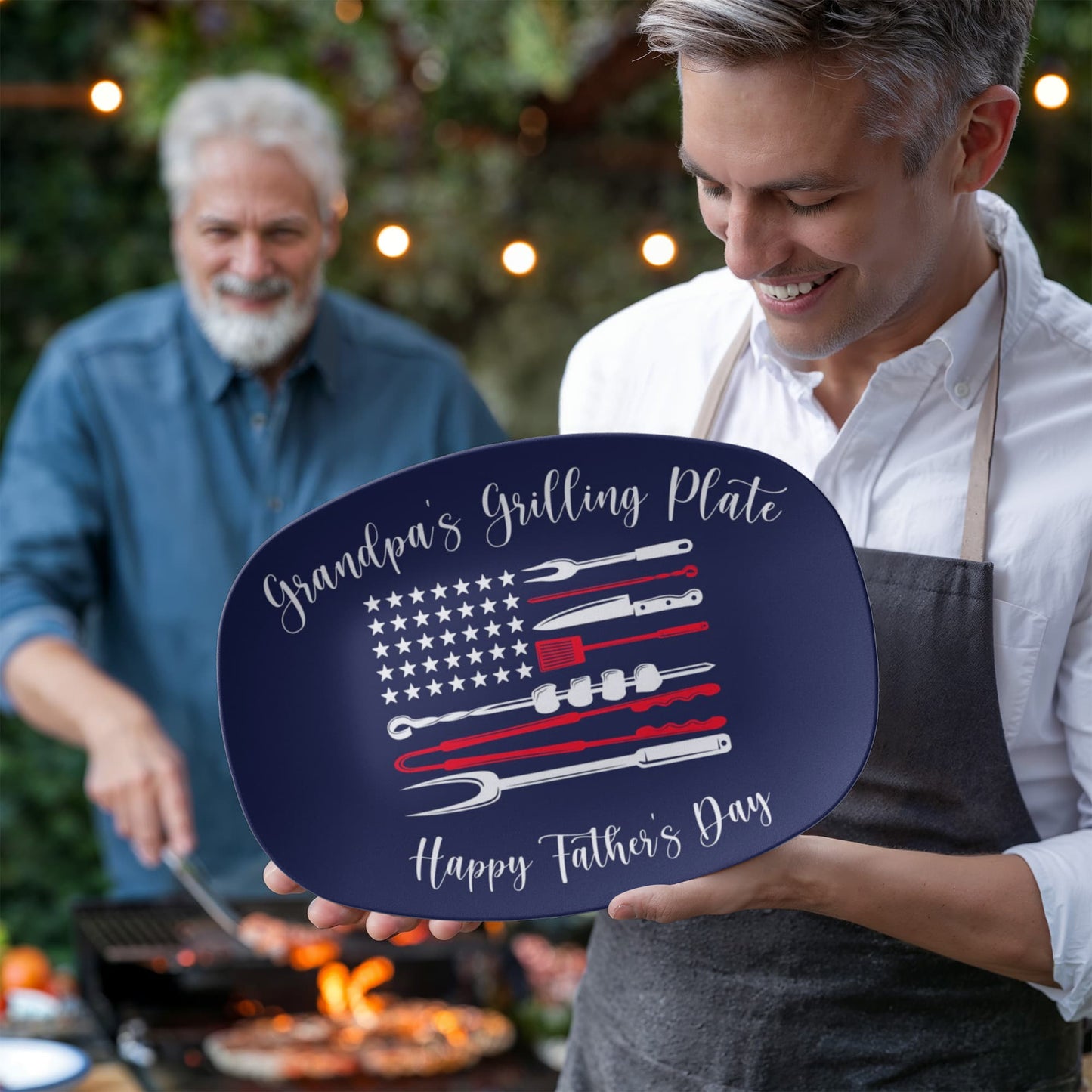 Personalized Patriotic BBQ Serving Tray, Father's Day Gift, Custom Grilling Plate, Outdoor Party Dish, American Flag Design