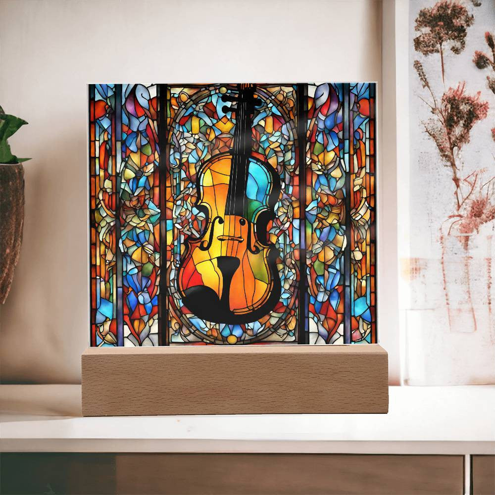 LED Musician Gift Faux Stained Glass Violin Perfect Birthday Present for Music Lovers