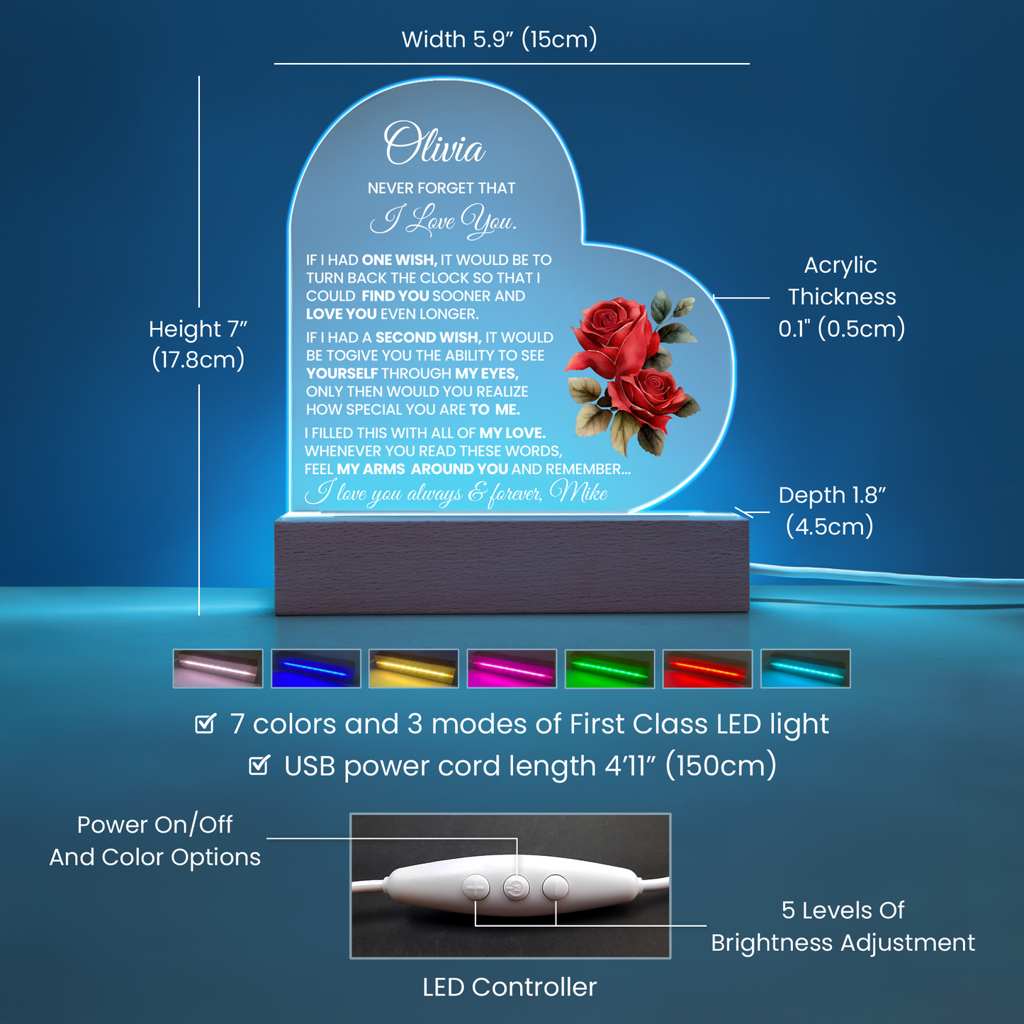 Wife LED Acrylic Heart Plaque